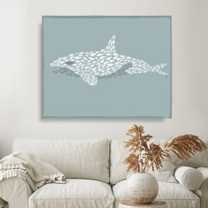 Orca whale illustration, Whale art print, Fish painting, Fish poster, Nautical wall art, Beach house decor, Sea mammal print, Bathroom decor Canvas Wrap 28x40 inches