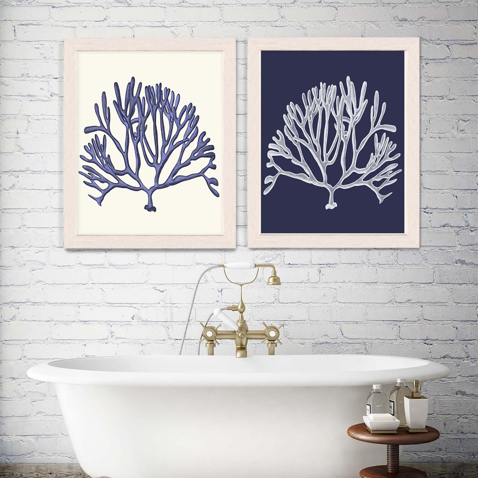 Sea Coral Prints Set of 2 Blue and White Sea Coral Art Etsy