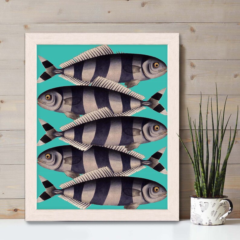 Fish Wall Art Blue Striped Fish Fish Print Nautical Print Etsy