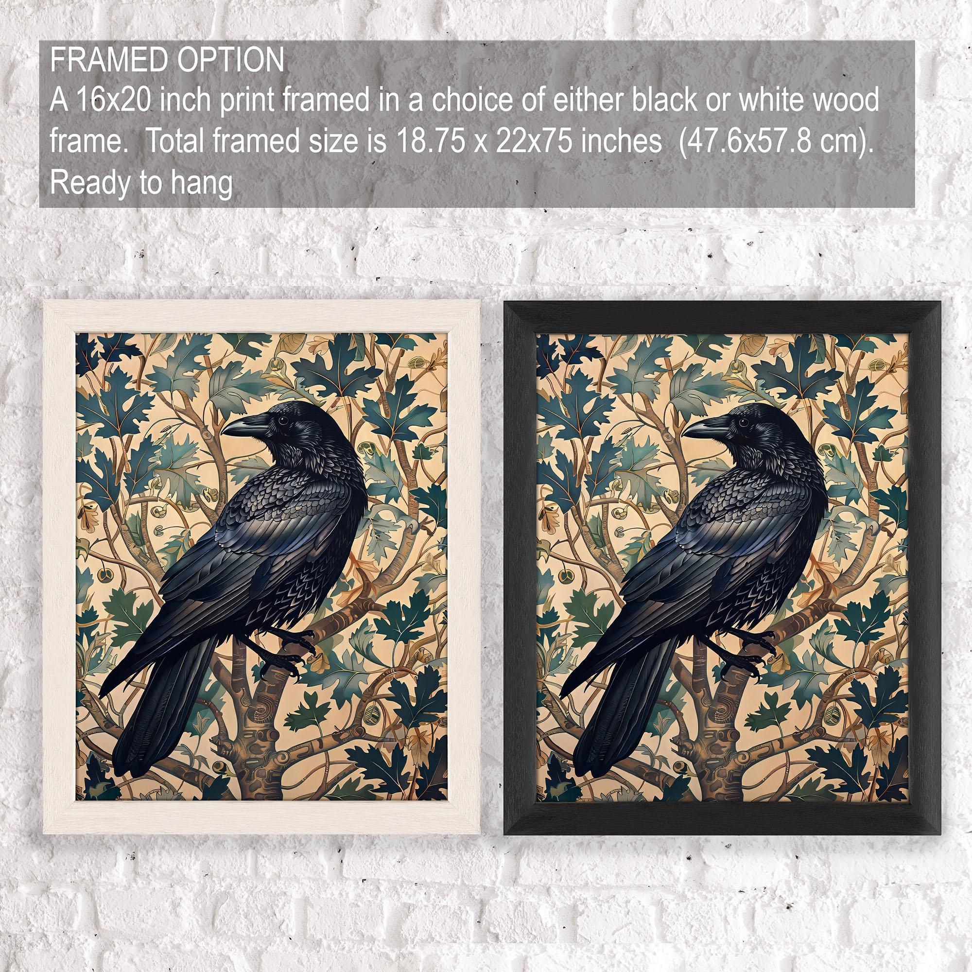 Black Crow Illustration, Raven Art Print, Large Vintage Style Wall