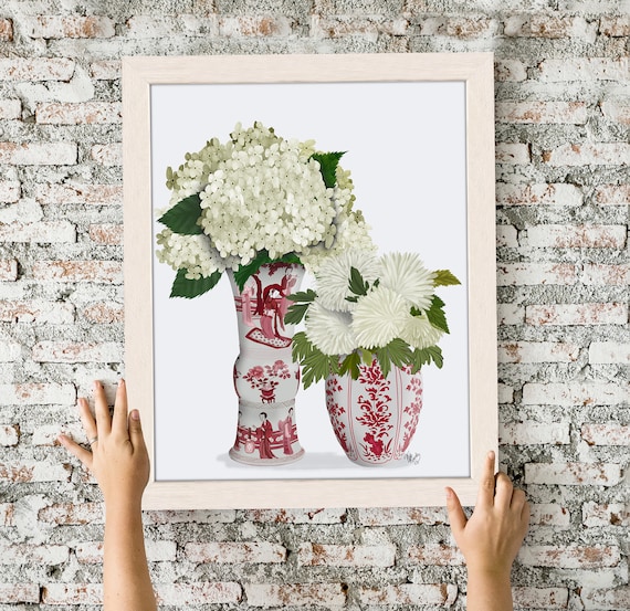 Arte floral oriental Estampado de hortensia blanca Arte de - Etsy España