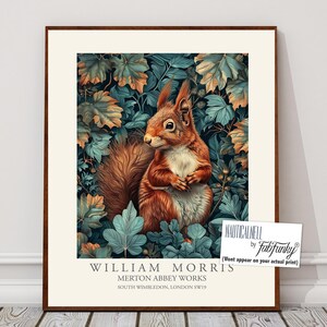 William Morris Style Print, Red Squirrel Botanical Art