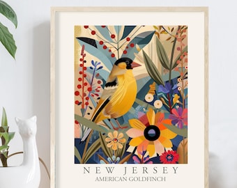Stießling New Jersey State Vogel Druck, moderne abstrakte Kunst Wohnkultur, Backyard Birds of NJ, großes buntes Boho Poster