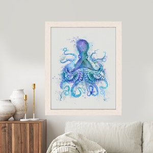 Octopus print - Octopus blue watercolor print - Sea creature Octopus bathroom art Octopus beach print Squid Octopus decor Octopus art