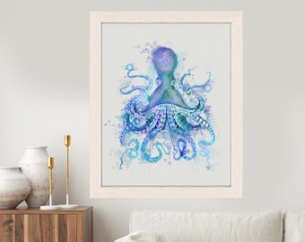 Octopus print - Octopus blue watercolor print - Sea creature Octopus bathroom art Octopus beach print Squid Octopus decor Octopus art