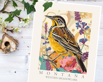 Western Meadowlark Art Print, Montana State Bird, Colorful Boho Home Decor
