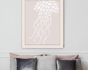Kwallen gicleekunstprint, boho Beach roze, Sealife muurkunst