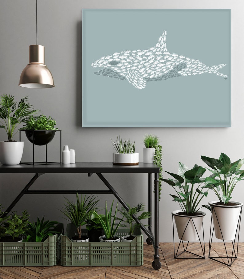 Orca whale illustration, Whale art print, Fish painting, Fish poster, Nautical wall art, Beach house decor, Sea mammal print, Bathroom decor Canvas Wrap 18x24 inches