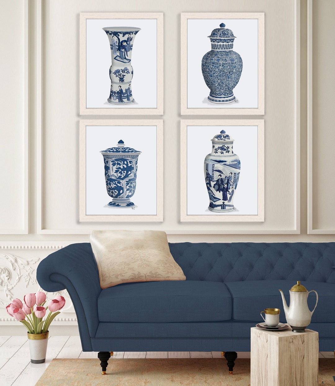 Chinoiserie Vases, Blue and White China, Hamptons Style, Set