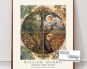Estampado de árbol de las cuatro estaciones de William Morris, estilo Art Nouveau botánico vintage.