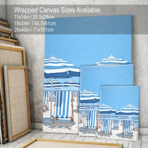 French Riviera scene, Retro beach umbrella, Modern coastal art, Blue and white decor, Summer beach club decor Vintage parasol wall art print image 9