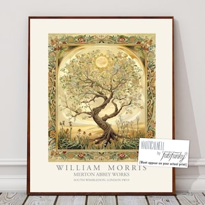 Impressão botânica estilo William Morris, pôster de árvore floral, grande arte de parede vintage, ilustração da natureza, decoração de casa boho art nouveau de bosques