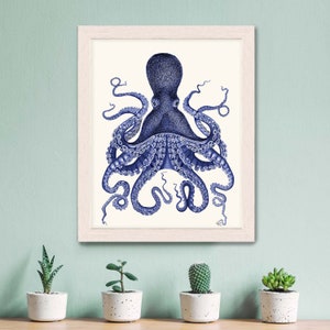 Octopus Print Blue Octopus Print 3 Nautical Home Decor Octopus wall art Octopus poster Bathroom decor Bathroom wall art Beach House Decor image 9