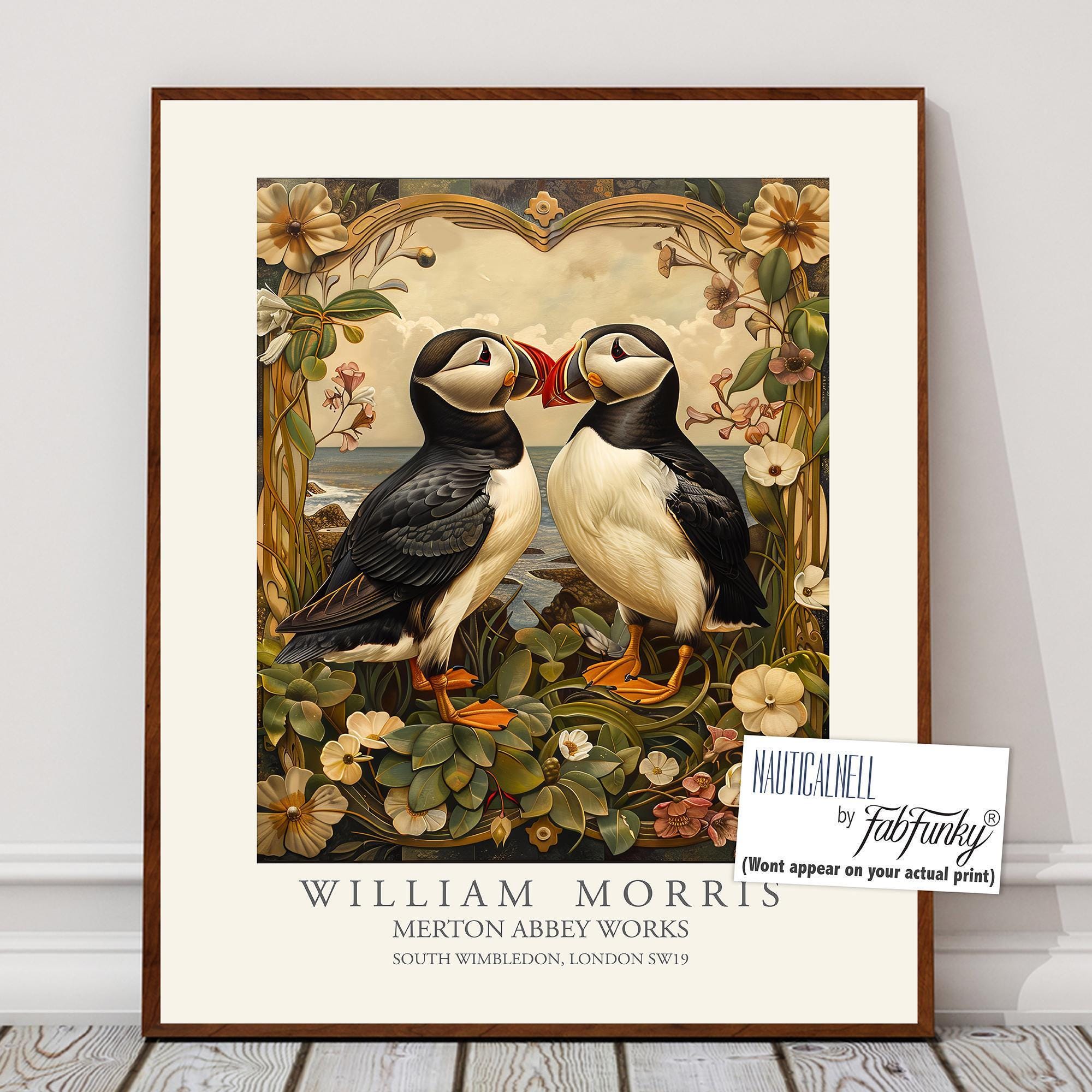 William Morris Style Bird Print, William Morris Cute Puffin Poster