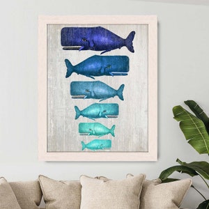 Whale Family Blue on Grey : whale poster whale print Nautical Print Art Illustration Nautical decor whale gift whale art Wall Art Wall Decor image 8