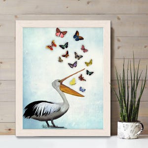 Pelican & Butterflies Art Print: Whimsical Beach House Decor image 8