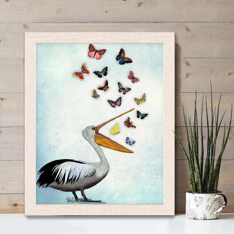 Pelican & Butterflies Art Print: Whimsical Beach House Decor image 8