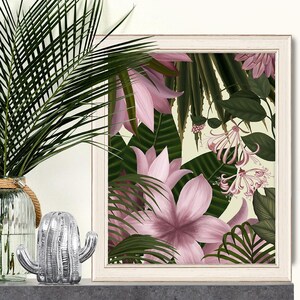 Botanical artwork, wall art on canvas, tropical flower art floral print, flower painting, tropical room decor, pink decor - Tropical blush 4