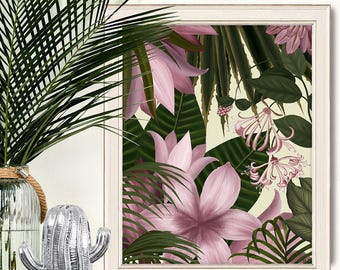 Tropical Flower Art Print, Pink Floral Wall Decor, Botanical Artwork