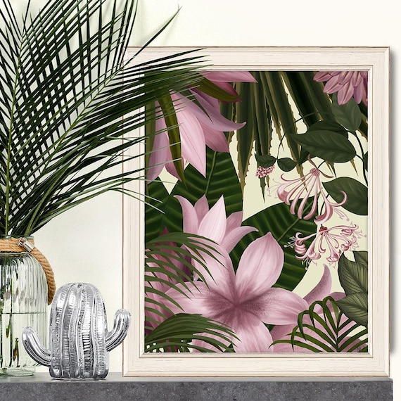 Botanical artwork, wall art on canvas, tropical flower art floral print, flower painting, tropical room decor, pink decor - Tropical blush 4