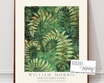 William Morris Style Floral print, Fern poster, Large vintage wall art, nature Illustration, Art Nouveau Home, Peaceful Woodland Green Decor
