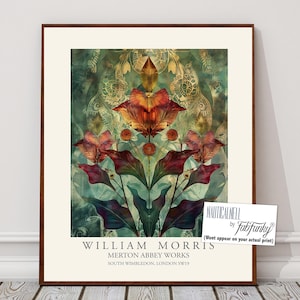 Impressão de planta de oração estilo William Morris, pôster de planta de casa, grande arte de parede vintage, ilustração da natureza, casa boho verde art nouveau