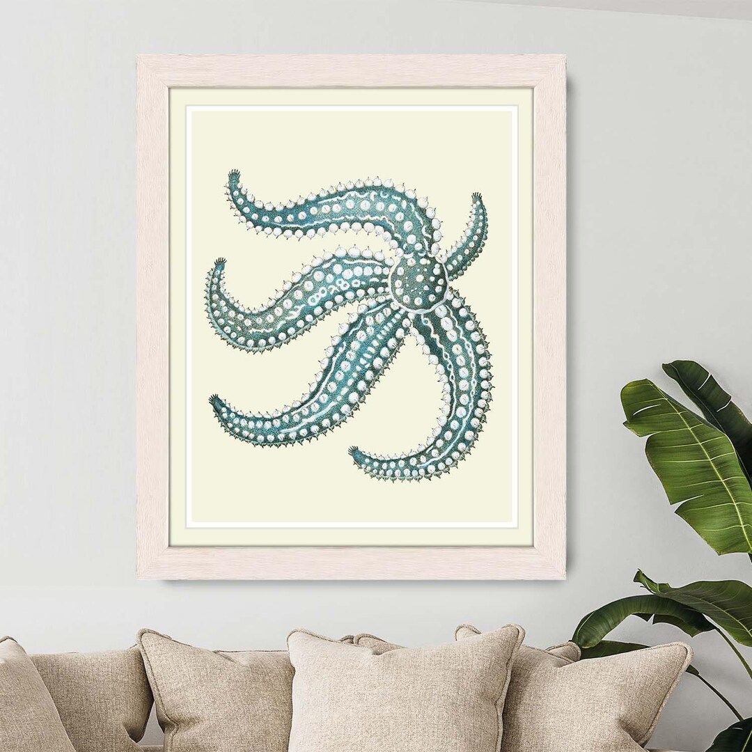 Starfish Print in Blue and White, Wall Art Nautical Print Bathroom Wall ...