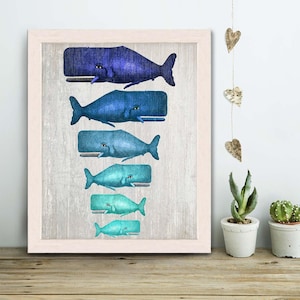 Whale Family Art Print: Blue Nautical Wall Decor