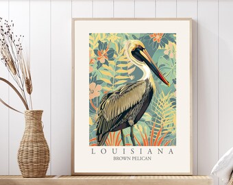 Brown Pelican Art Print, Louisiana State Bird, William Morris