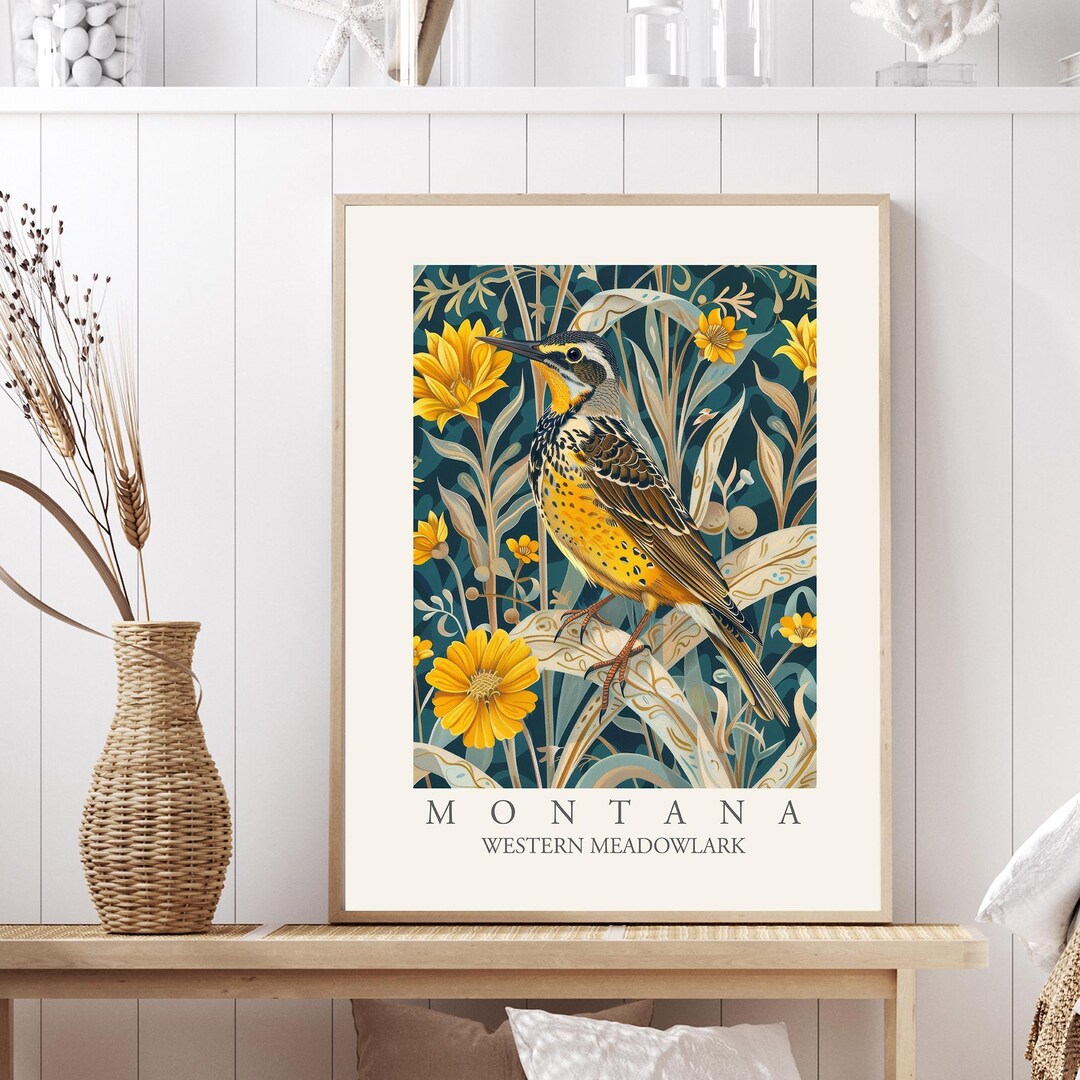 Western Meadowlark Montana State Bird Art Print, William Morris