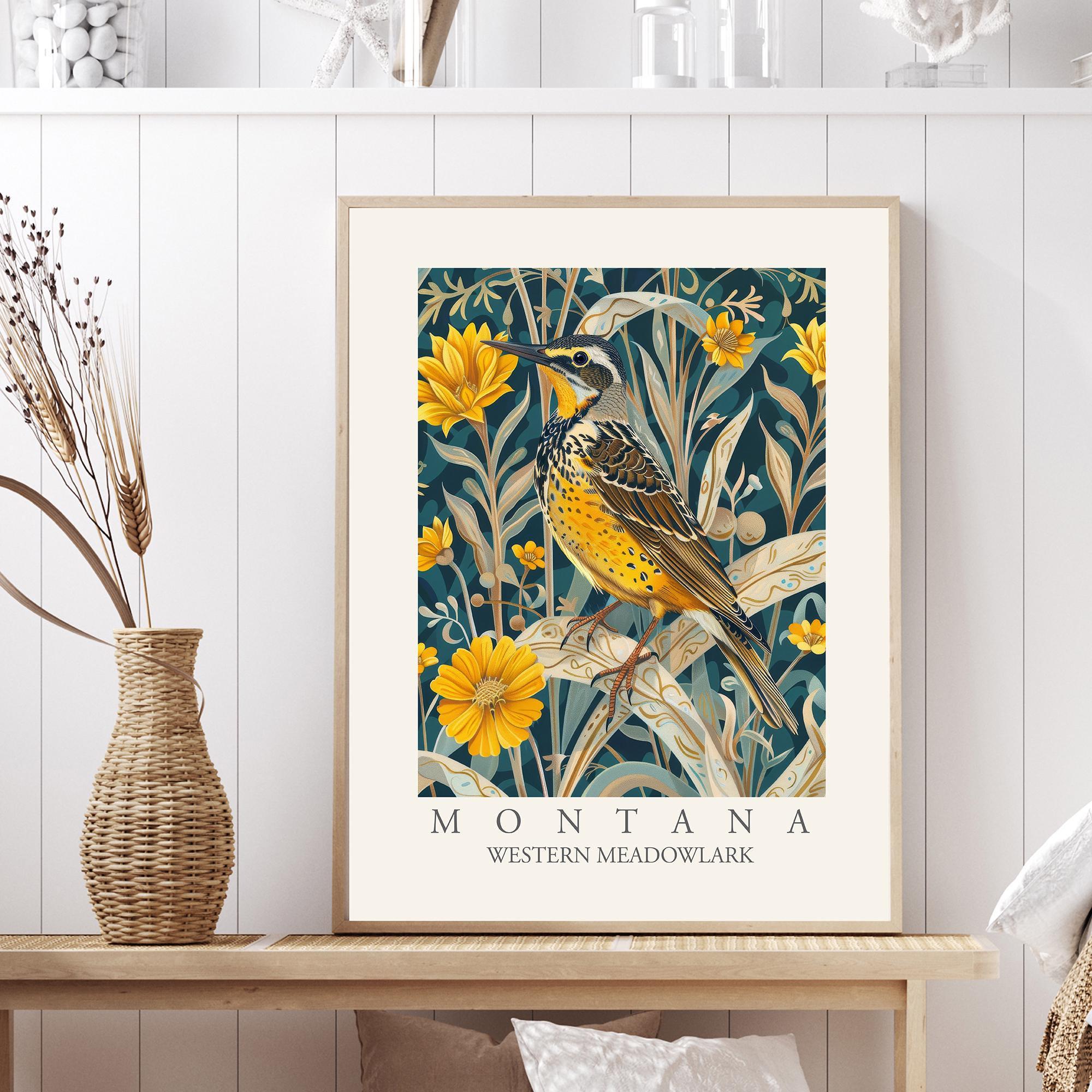 Western Meadowlark Montana State Bird Art Print, William Morris