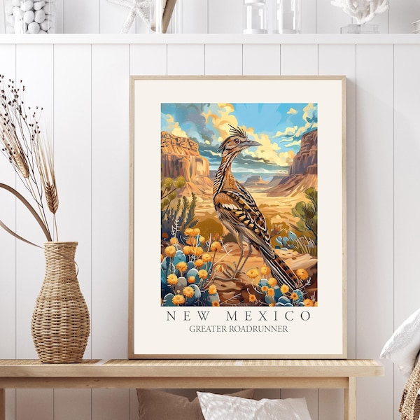 Greater Roadrunner Art Print, New Mexico State Bird, William Morris Style