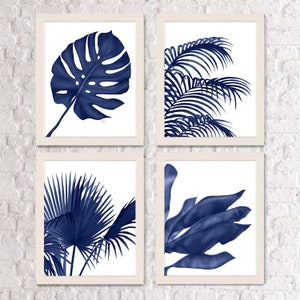 Tropical Decor Tropical Leaves 1, Blue on White tropical prints palm leaf tropical art palm print tropical wall art blue art print image 2