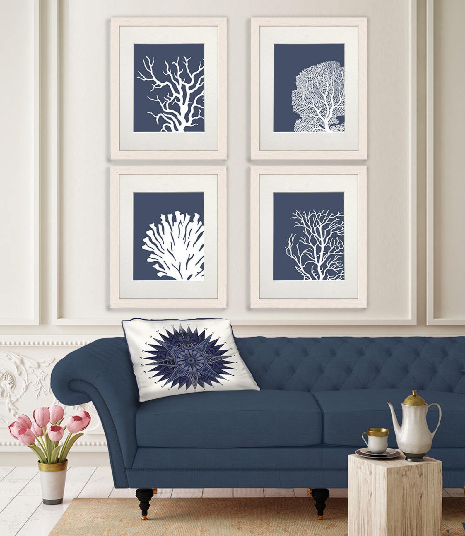 Nautical Art Prints Coral Prints White /indigo Blue Coral Etsy UK