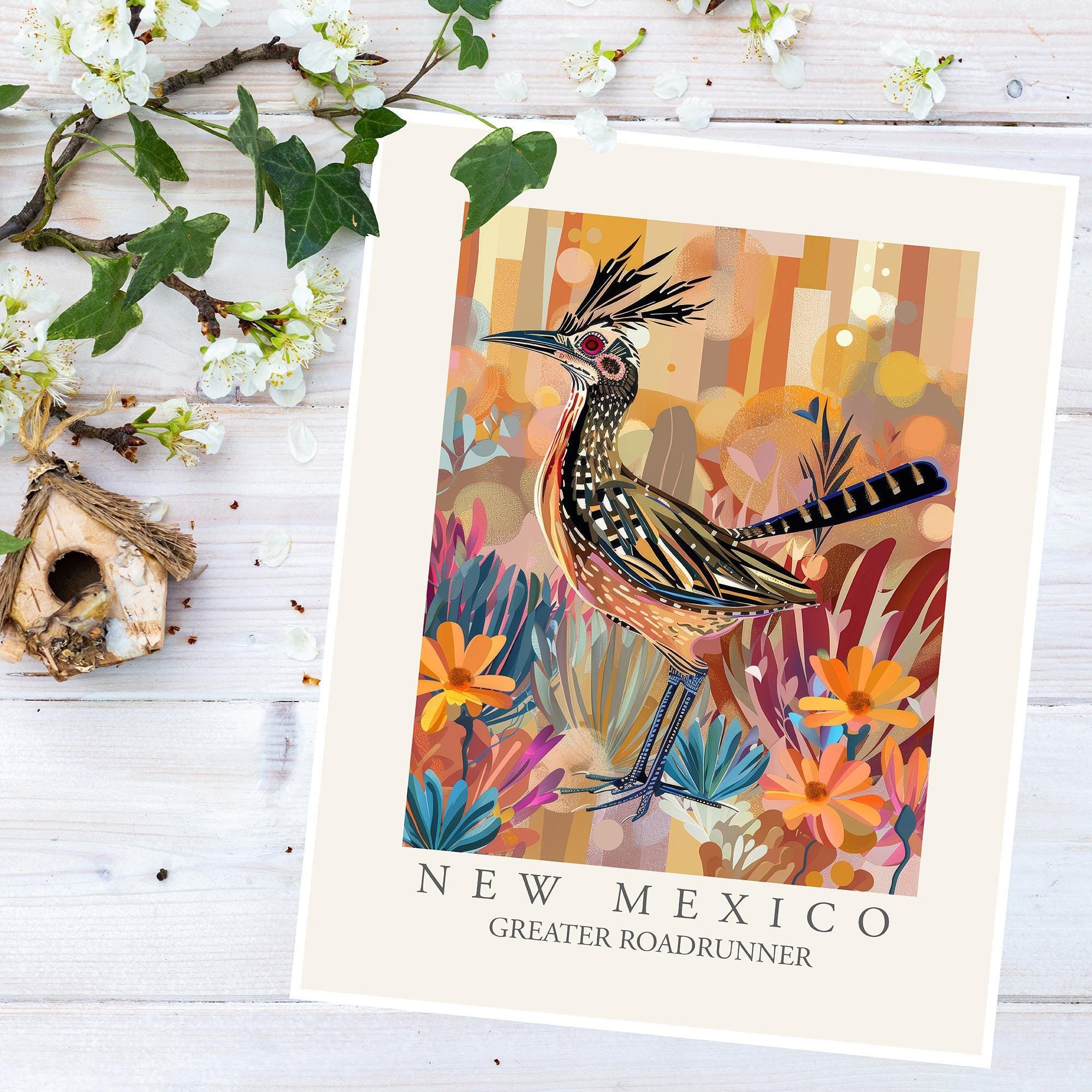 Greater Roadrunner New Mexico State Bird Print, Modern Abstract