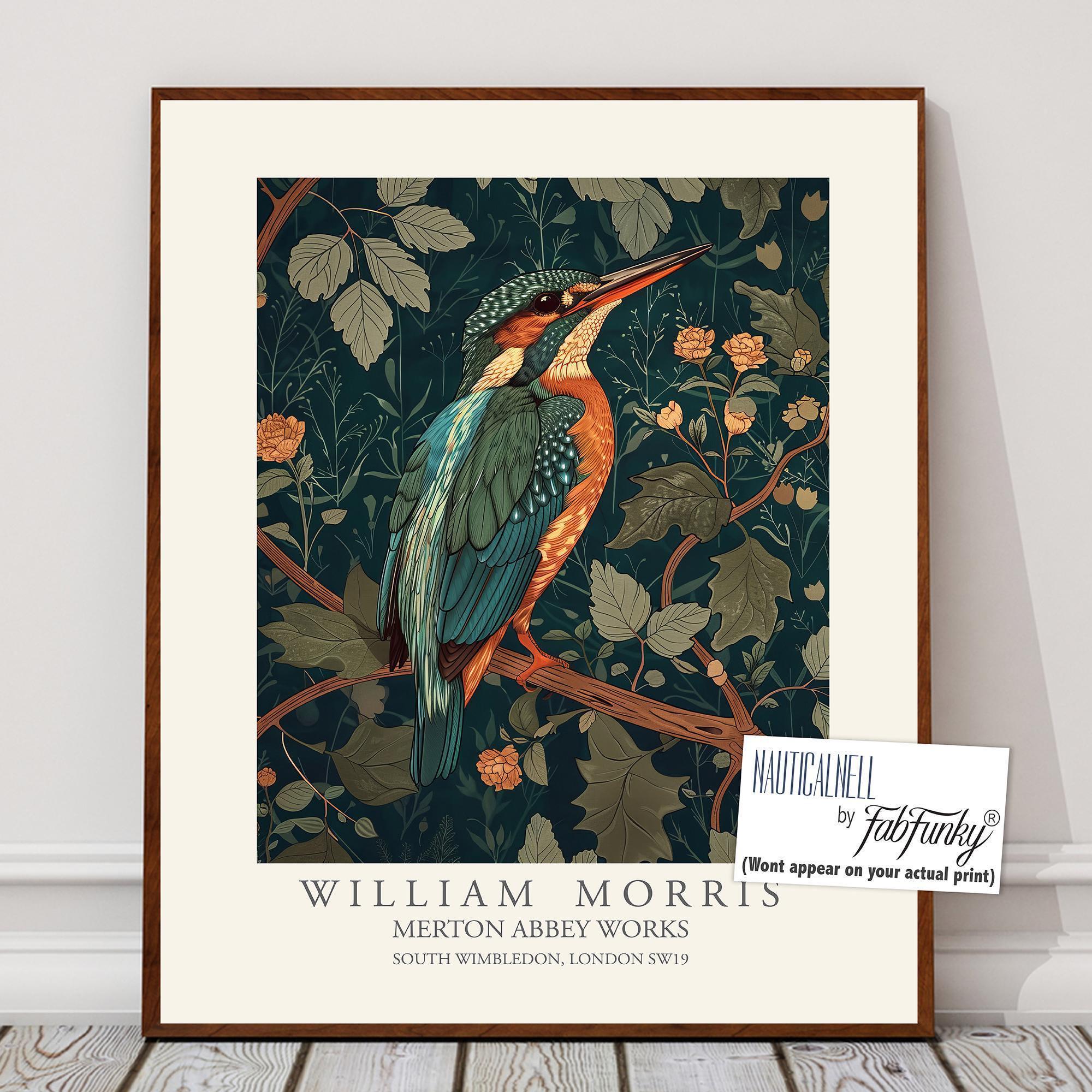 William Morris Style Bird Print, William Morris Kingfisher Poster