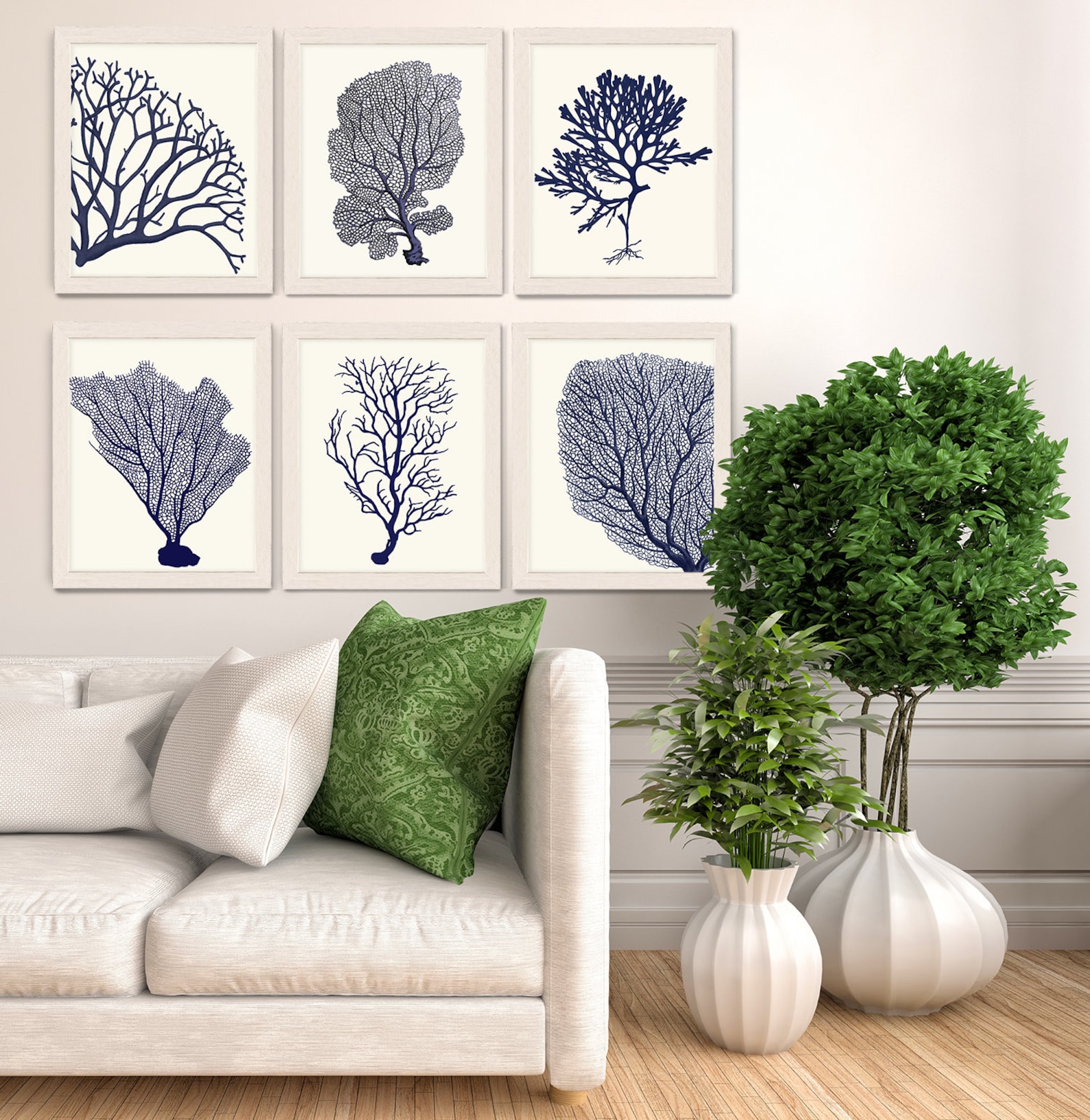 Coral Home Decor Set of 6 Blue Coral Prints 2 Nautical Bedroom Etsy UK