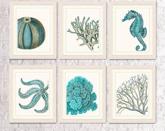 Nautical Decor Set of 6 Blue Underwater Scenes, Nautical Print Sea picture beach decor wall decor beach house Bathroom wall art