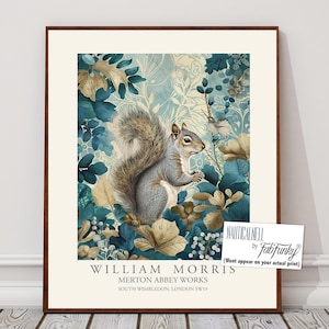 William Morris style print, William Morris poster, Grey Squirrel Illustration, Vintage style Botanical wall art, William Morris Woodland