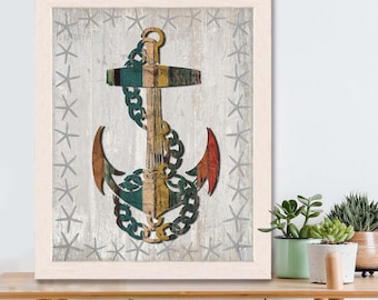 Anchor print - Distressed Wood Effect Anchor 1 Anchor wall decor Anchor decor Anchor gift for navy wife gift for boyfriend Nautical wall art