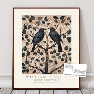 William Morris style bird print, Crow Illustration, William Morris poster, Large Vintage style wall art, Wildlife nature lover decor, ravens
