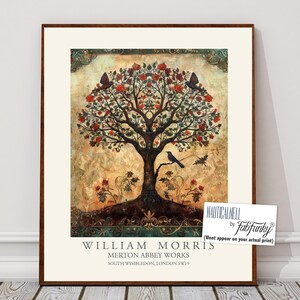 Impressão botânica estilo William Morris, pôster de Roseira Floral, Grande arte de parede vintage, Ilustração da natureza, Decoração boho art nouveau de bosques