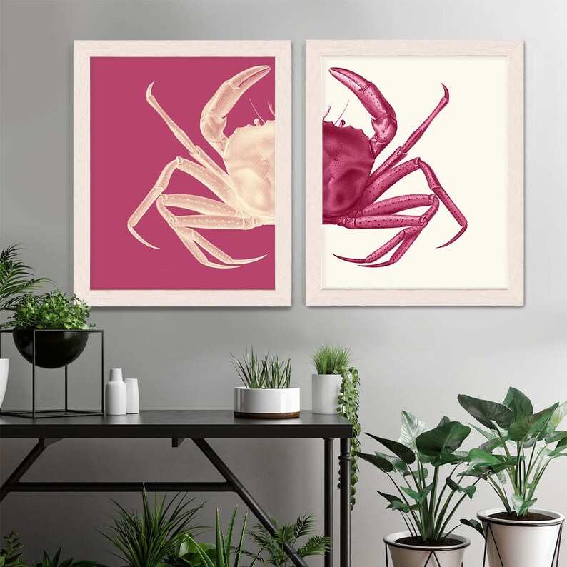 Crab Prints Pink, Crab art Nautical Print Beach Decor bathroom Decor Nautical Decor Wall Art Beach House Decor Crab Picture image 1