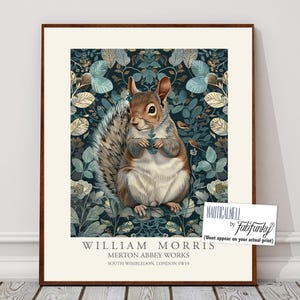 William Morris style print, William Morris poster, Grey Squirrel Illustration, Vintage style Botanical wall art, William Morris Woodland