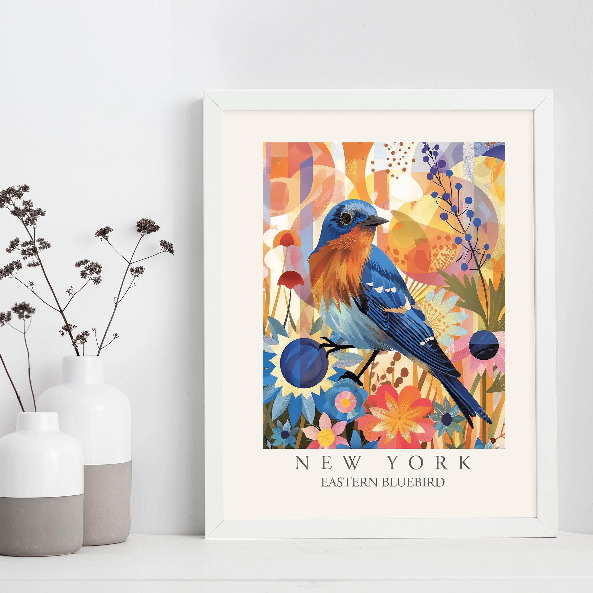 Eastern Bluebird New York State Bird Print, Modern Abstract Style Wall ...