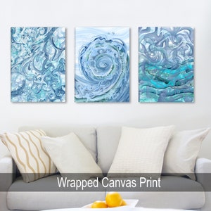 Sea swell print set of 3 abstract art Nautical decor, Blue Wall art, Large canvas art, Beach house decor, Ocean painting, Coastal blues image 5