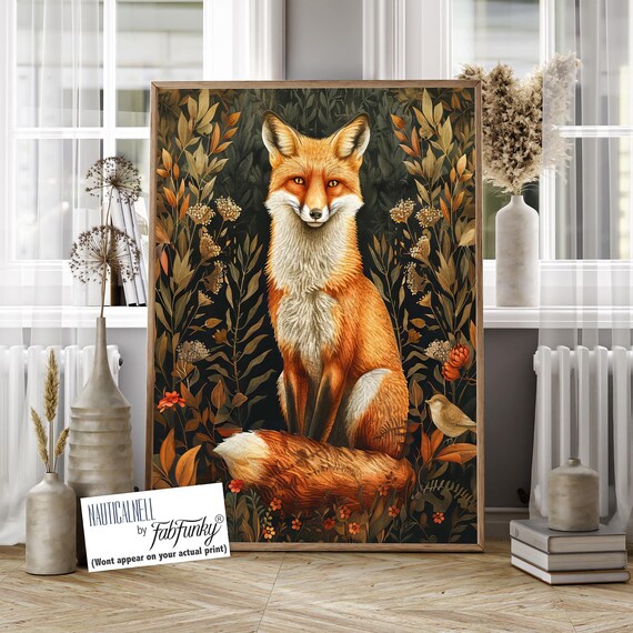 William Morris Style Fox Print, Vintage Woodland Animal Art - Etsy
