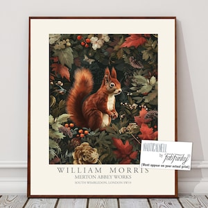William Morris Style Red Squirrel Botanical Art Print