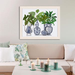 Hampton style decor Chinoiserie wall art Ginger jar art print  beach house decor coastal decor blue and white wall art living room - Group2