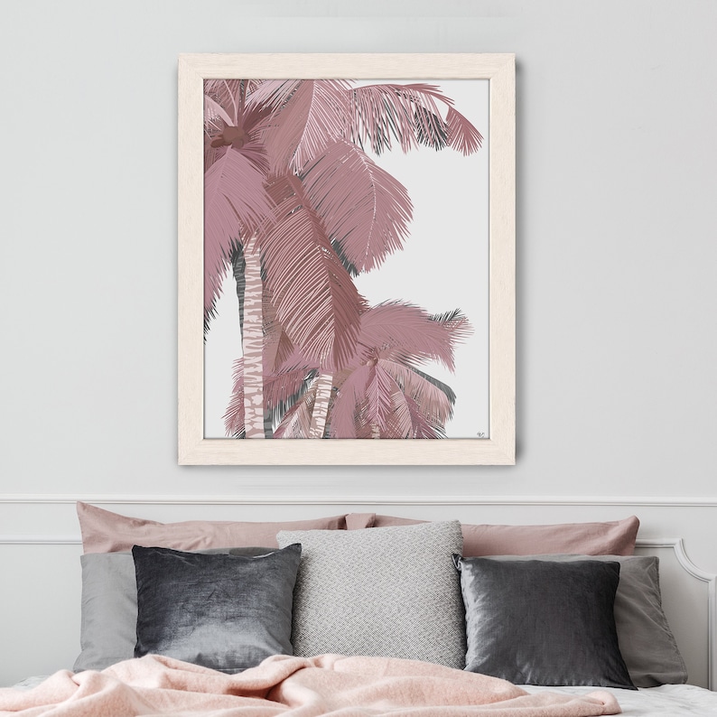 Pink retro palm tree Tropical wall art Pink bedroom decor | Etsy